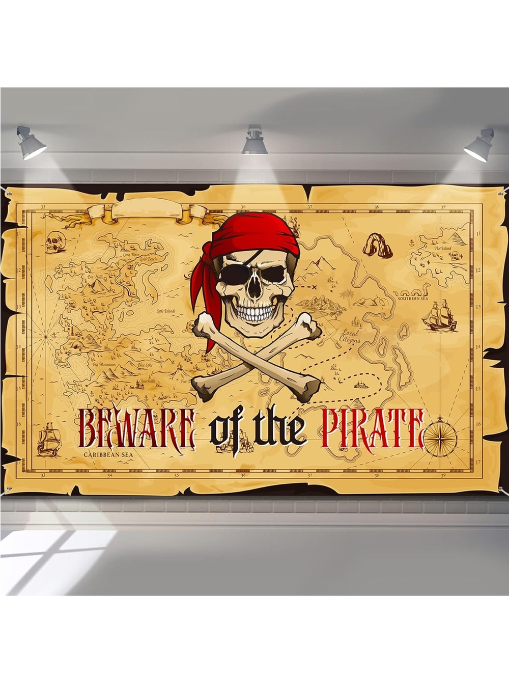 Beware of the Pirate Flag Banner - Pirates Theme Beige Red Black